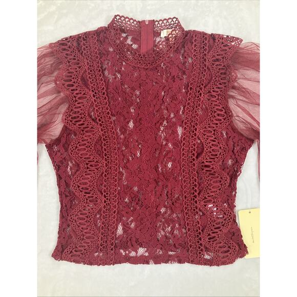 Fairy Women's Whimsy Sheer Lace Romantic Size Medium Blouse Red NWT Zip-Up Back - Picture 6 of 16